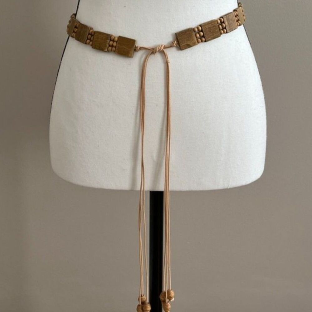 Vintage macrame and wood bead belt